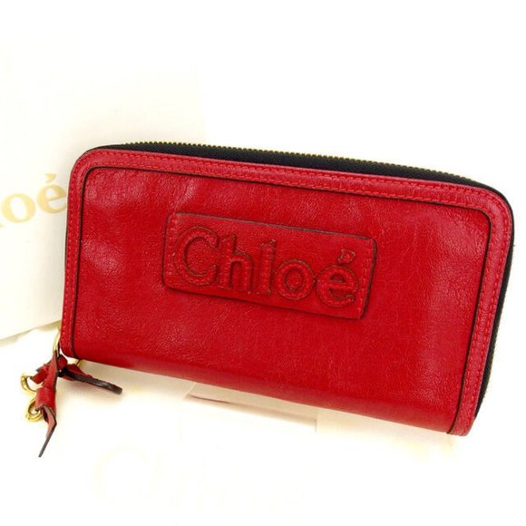 Chloe Wallet Purse Long Wallet Red Woman Authentic Used